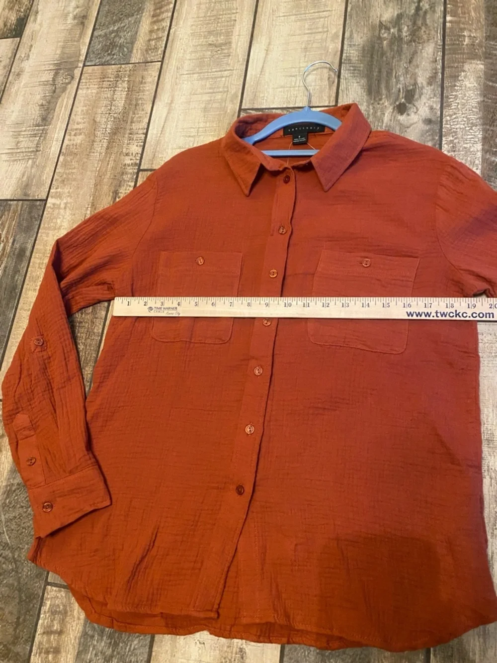 Anthropologie Sanctuary Burnt Orange Button-Front Gauze Shirt 🆕 - Picture 9 of 12